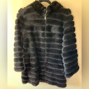 Womens Real Mink Fur Coat Jacket Black